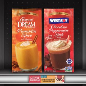 Almond Dream Pumpkin Spice Drink and Westsoy Chocolate Peppermint Stick Soymilk