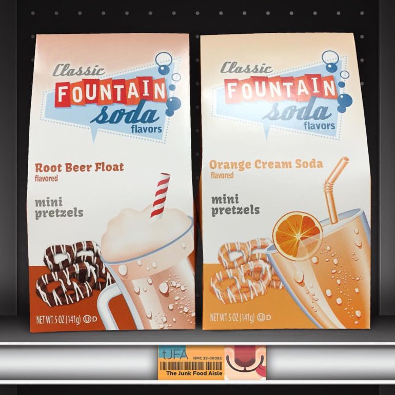 Classic Fountain Soda Flavors Root Beer Float and Orange Cream Soda Mini Pretzels