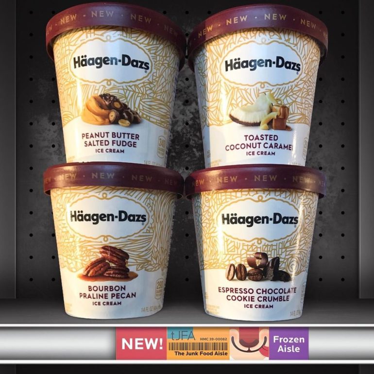 Häagen-Dazs Peanut Butter Salted Fudge, Toasted Coconut Caramel, Bourbon Praline Pecan & Espresso Chocolate Cookie Crumble